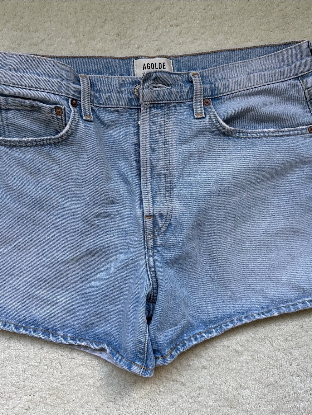Agolde Light Blue High-Rise Denim Shorts